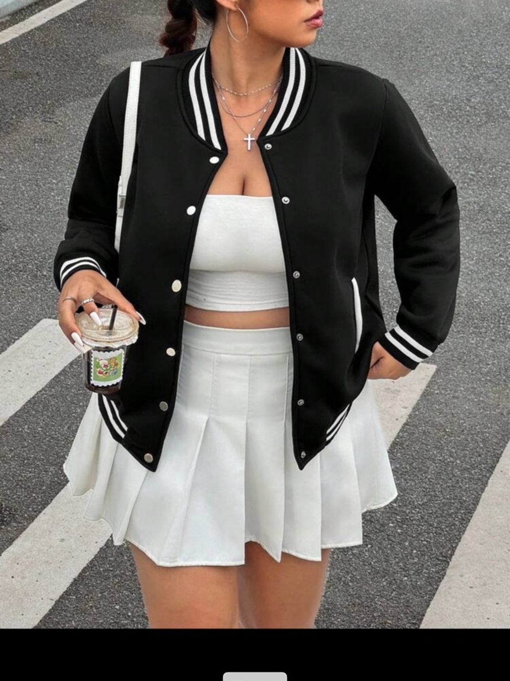 Black Varsity Bomber Jacket - Classic Stripe Trim